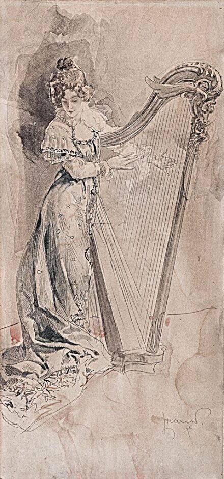 Maurer, L. jelzéssel: Hölgy hárfával, 1916