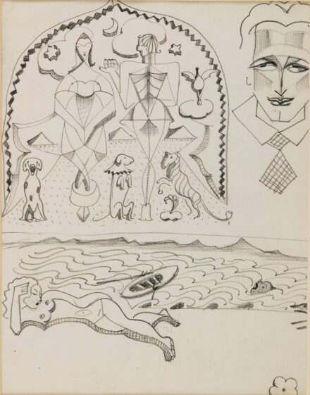Gyenes Gitta (1888 - 1960): Lányok, vízpart, férfi arc