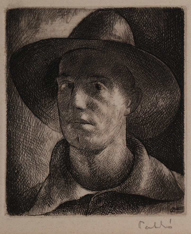 Patkó Károly (1895 - 1941): Kalapos önarckép, 1928