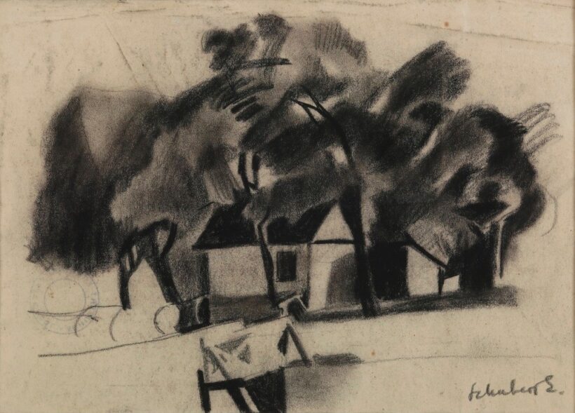 Schubert Ernő (1903 - 1960): Utcarészlet lombos fákkal, 1930-as évek