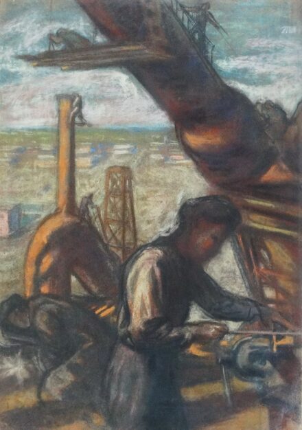 Pap Gyula (1899 - 1983): Pihenők, hátoldalon: Építkezők