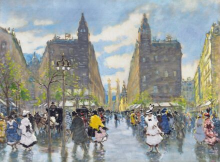 Berkes Antal:Pesti belváros az Erzsébet híddal, 1916