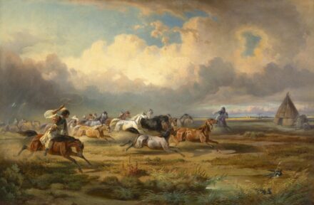 Adolf van der Venne:Vágtató ménes (Vihar a Hortobágyon), 1858