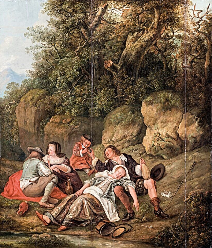 Osztrák festő, 19. sz., Jan Steen modorában: Lakoma után