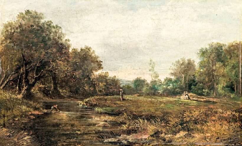 Maney, F. jelzéssel: Folyóparti táj alakokkal, 1897