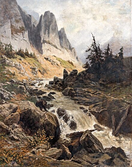 Ameseder, Eduard (1856-1938): Medve a hegyi patak partján, 1884