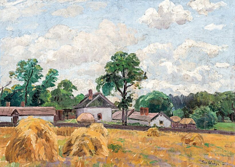 Szlányi Lajos (1869-1949): Tanya udvar szénakazlakkal
