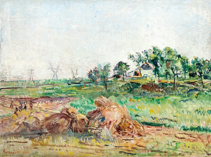 Herman Lipót (1884-1972): Tanyarészlet szénaboglyákkal, 1953