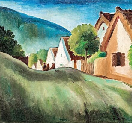 Jankay (Deutsch) Tibor (1899-1994): Falurészlet lovaskocsival