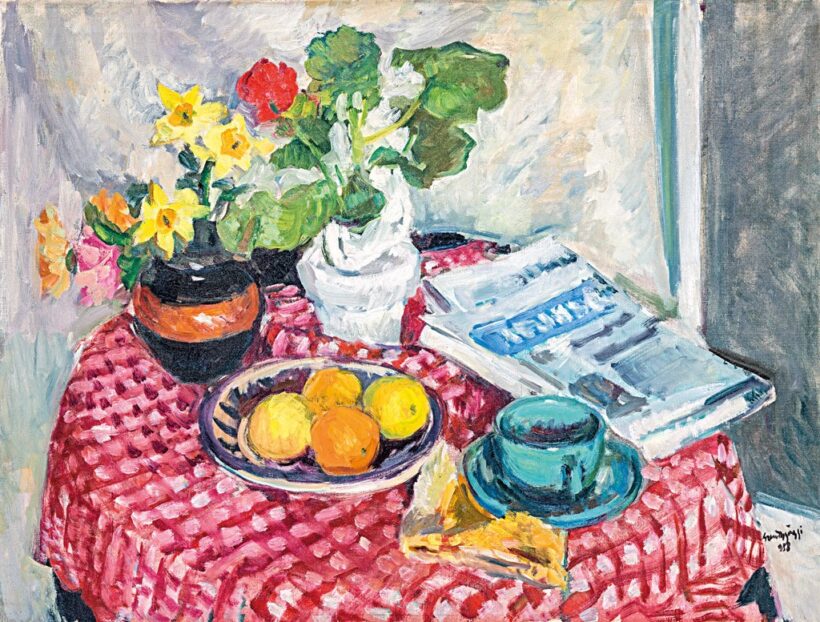 Szentgyörgyi Kornél (1916-2006): Csendélet esti hírlappal, 1958