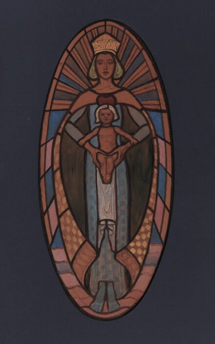 Nagy Sándor (1869 - 1950): Madonna - üvegfestmény terv (Róth Miksa kivitelezésében a Gödöllői Múzeum tulajdona) M.Iparm: 1912.358.lap, reprodukálva: A Gödöllői Művésztelep, 329.o.