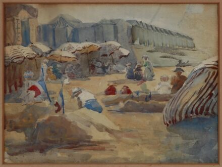 Wámossyné Eleöd Carola (1873 - 1962): Tengerpart (h.oldalon 1912-es pozsonyi kiállítási raglap)