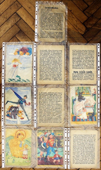 K. Péter Mária (1917 - 1975) Két mesekönyve: Csurka Panna, Prima szülők eladók, 10 oldal, tus, akvarell, 1944 körül