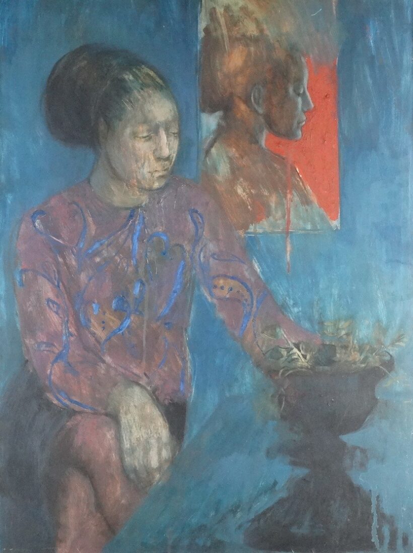 Tamás Noémi (1948 - 2004): Ülő nő virágokkal