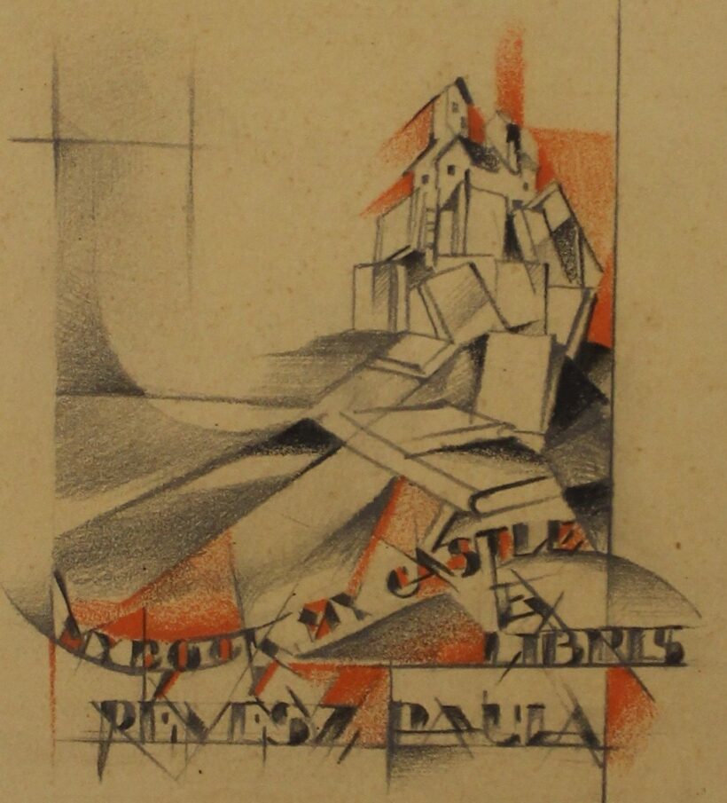 Benedek Kata (1903 - 1988): "My book, my castle " ex-libris terv Révész Paula (fordító)-nak