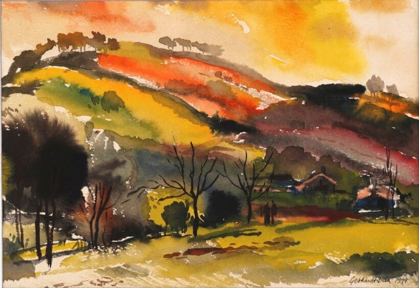 Gebhardt Béla (1901 - 1990): Őszi táj két alakkal, 1944