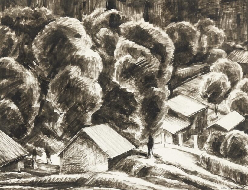 Czumpf Imre (1898 - 1972): Kis házak nagy fákkal