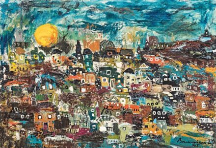 Bornemisza László (Tiszadada, 1916 - Budapest, 1995): Meseváros teliholdkor, 1965