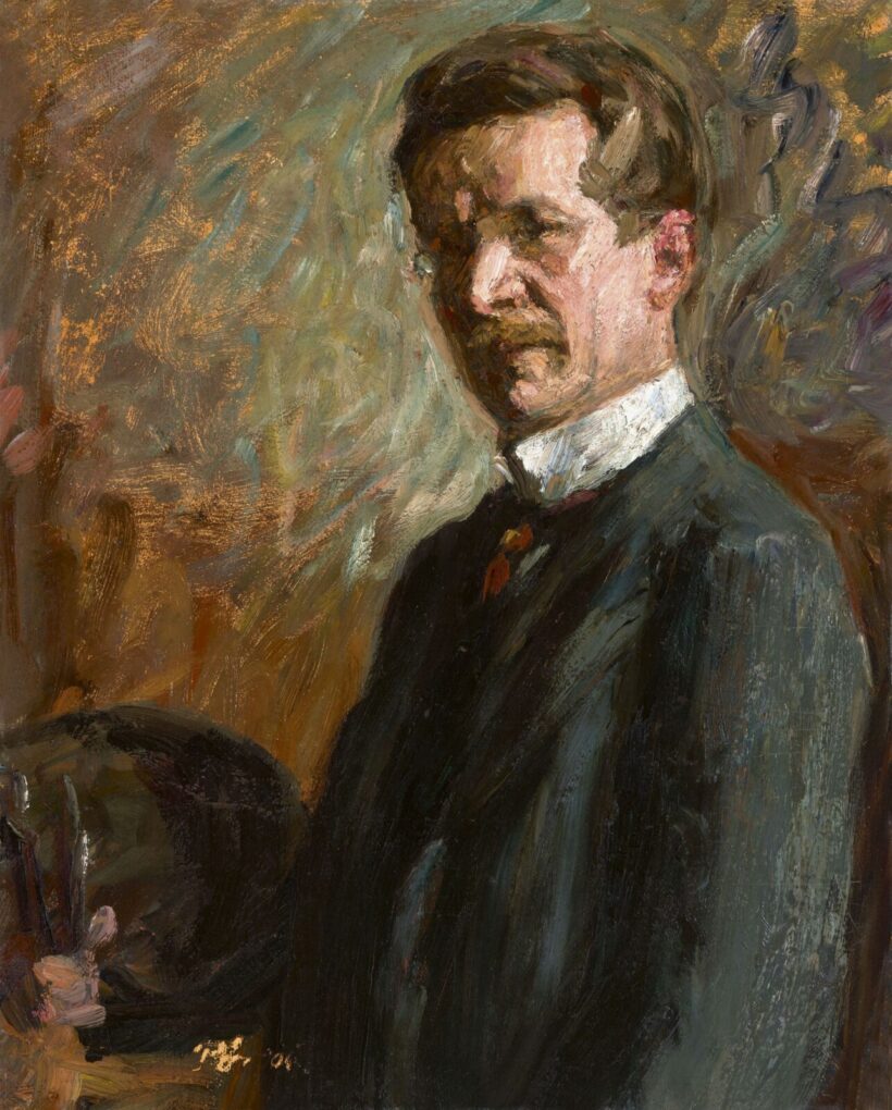 Pór Bertalan: Festő műteremben palettával, 1906