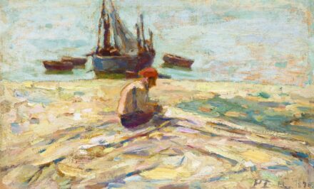 Perlmutter Izsák: Holland tengerpart vitorlással, 1898