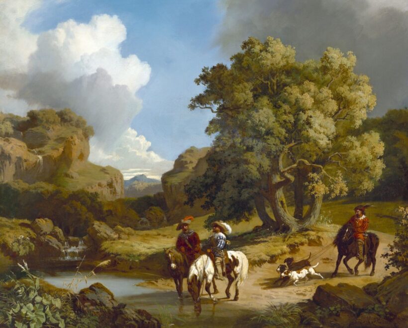 Markó András: Itáliai táj lovasokkal (Vadászat), 1855
