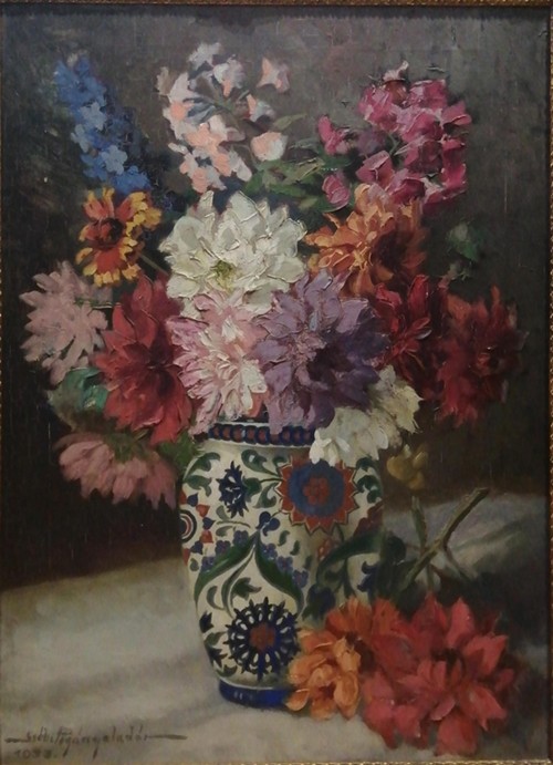 CSÉBI POGÁNY ALADÁR Virágcsendélet Zsolnay vázában