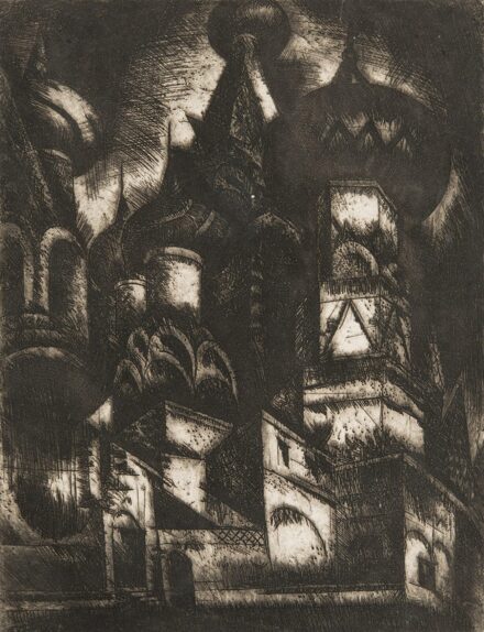 Uitz Béla (1887-1972): Hagymakupolás templom, 1921-1922 (A "Moszkva" cinkkarc sorozatból)