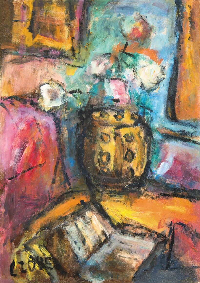 Czóbel Béla (1883-1976): Virágcsendélet pöttyös kancsóval