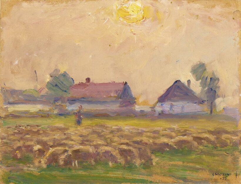 Chiovini Ferenc (1899 - 1981): Legelésző birkanyáj tanyával, 1975
