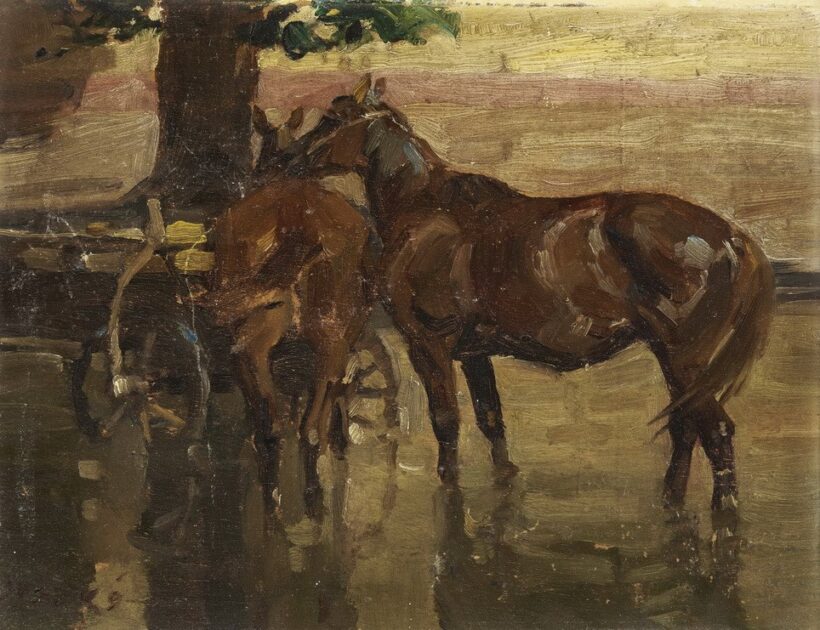 Juszkó Béla (1877 - 1969): Szekérből kifogott lovak