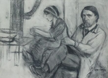 Klimó István (1883 - 1961): Önarckép feleségemmel, hátoldalon: Házak