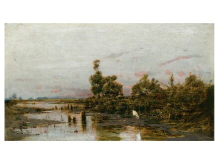K. Spányi Béla: Vízparti táj gólyával, 1881