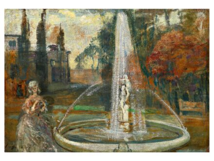 Gulácsy Lajos: Romantikus táj nőalakkal (Kertben), 1910 körül