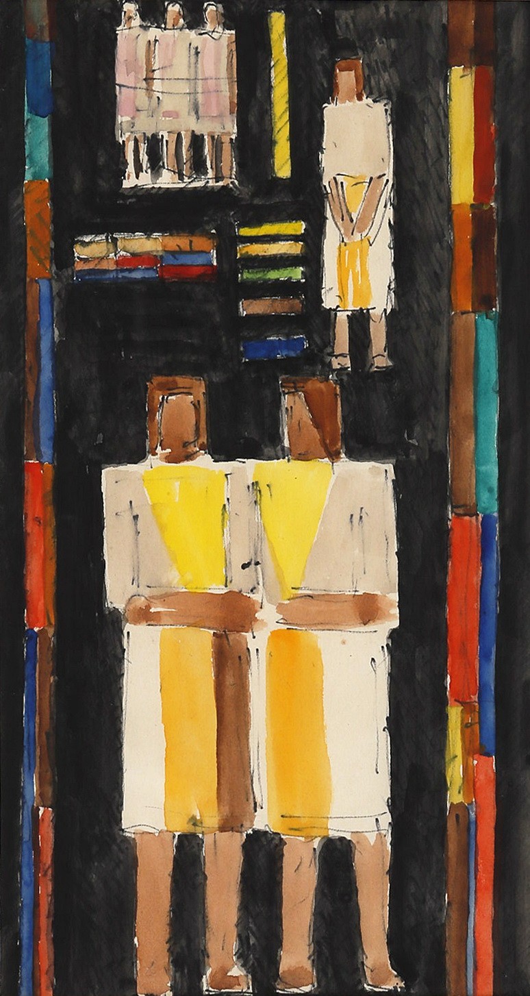 Bor Pál (1889 - 1982): Üvegablak terv - alakos (a műv.hagyatékából)