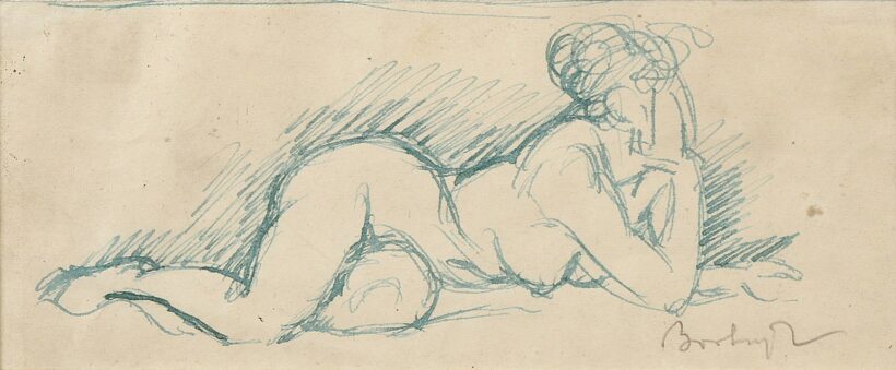 Bortnyik Sándor (1893 - 1976): Könyökén támaszkodó akt, 1950-es évek (ARTE 74/57)