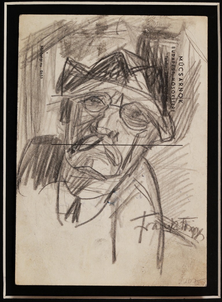 Frank Frigyes (1890 - 1976): Önarckép, 1954-es Műcsarnoki meghívó hátoldalán - Image 2