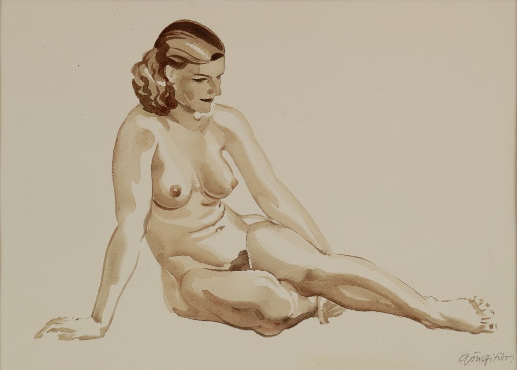 Gönczi Gebhardt Tibor (1902 - 1994): Ülő akt, hullámos hajú