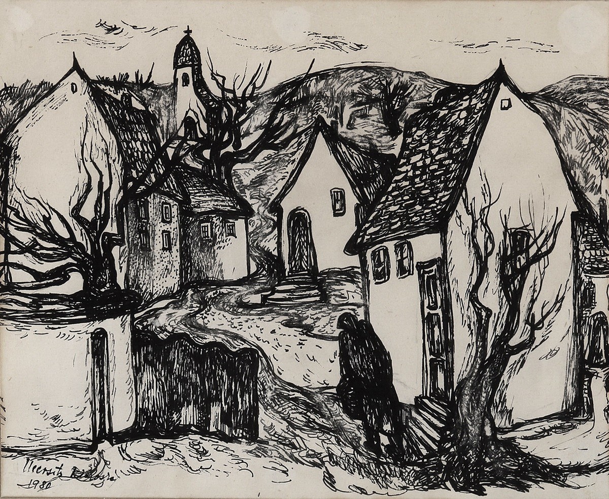 Mersits Piroska (1926 - 1988): Nógrádi utcakép, 1980