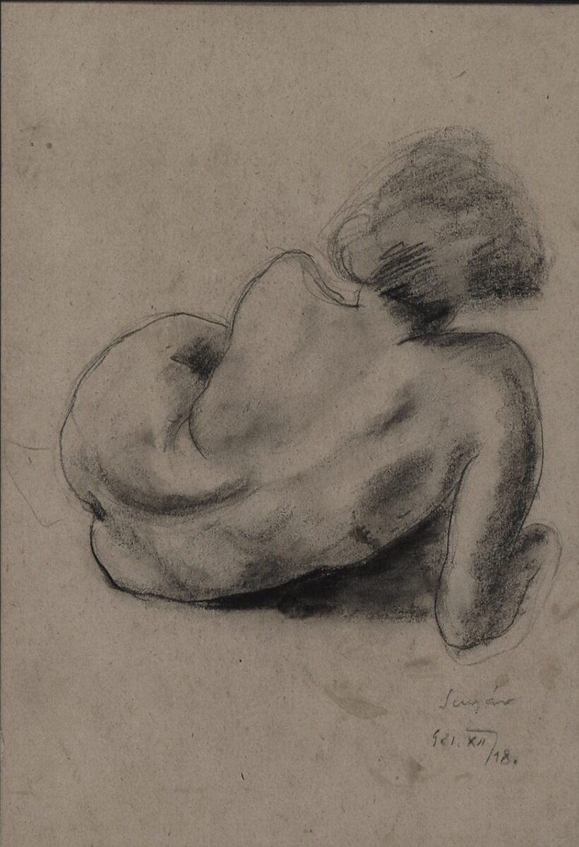 Sugár Andor (1903 - 1944): Fiatal lány hát akt, 1921.XII.18.