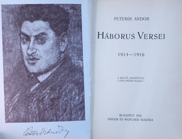 Rippl Rónai rajzával: Peterdi: Háborús versek, 1916. Singer és Wolfner