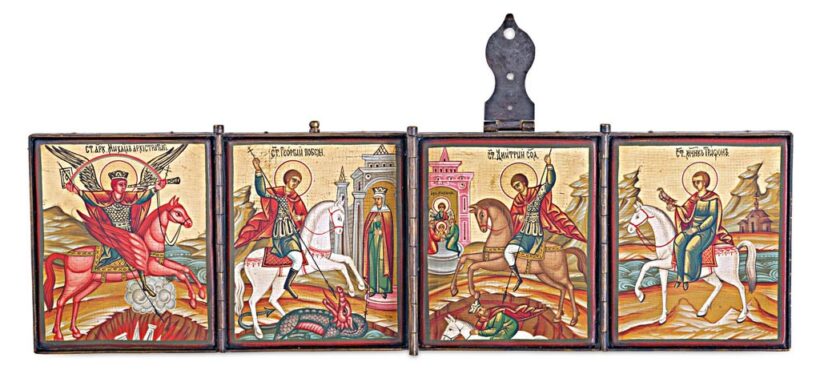 Orosz ikonfestő, 20. sz.: Tetraptichon: Szent Tifon, Szent Demeter, Szent György, Szent Mihály