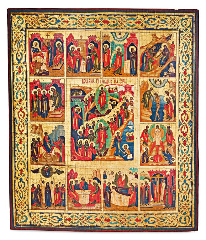 Orosz ikonfestő, 20. sz.: Krisztus pokolraszállása és feltámadása ünnepekkel