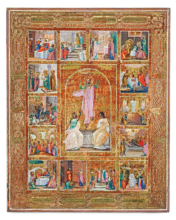 Orosz ikonfestő, 19. sz. vége: Krisztus feltámadása ünnepekkel