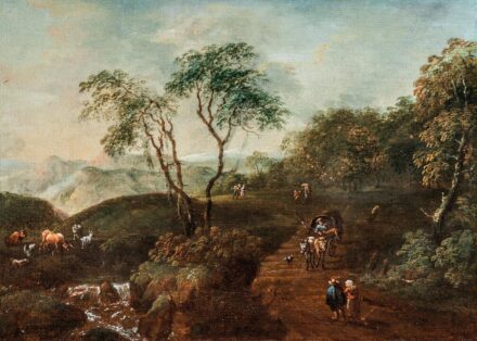 Schinnagl, Maximilian Joseph (1697-1762) köre: Tájkép vándorokkal és pásztorokkal
