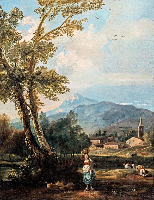 Velencei festő, 18. sz. második fele: Tájkép vízhordó lánnyal