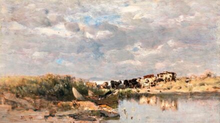 Mészöly Géza (1844-1887): Balaton-part halászcsónakokkal, 1887