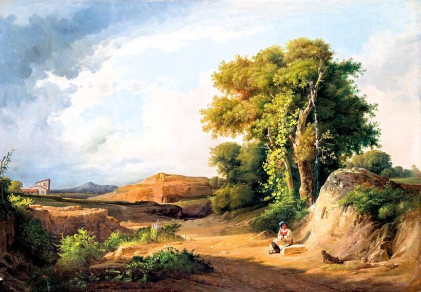 Markó Ferenc (Kismarton, 1832 - Budapest, 1874) után: Itáliai táj pihenő asszonnyal