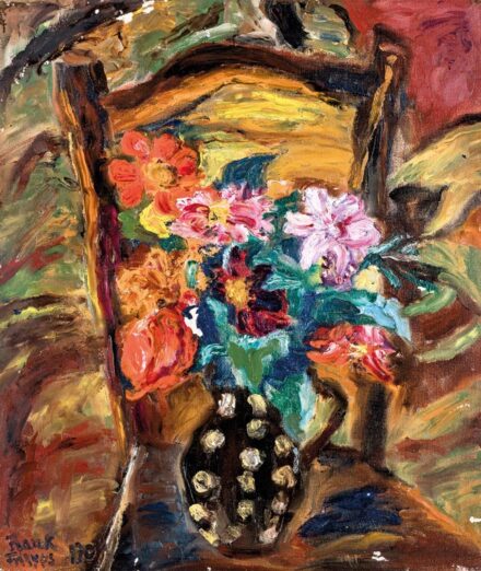 Frank Frigyes (1890-1976): "Virágok barna széken", 1970