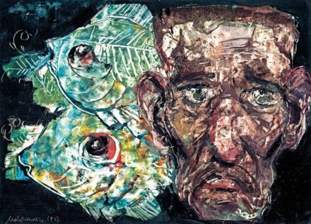 Mosshammer György (1911-1970): Önarckép két hallal, 1967