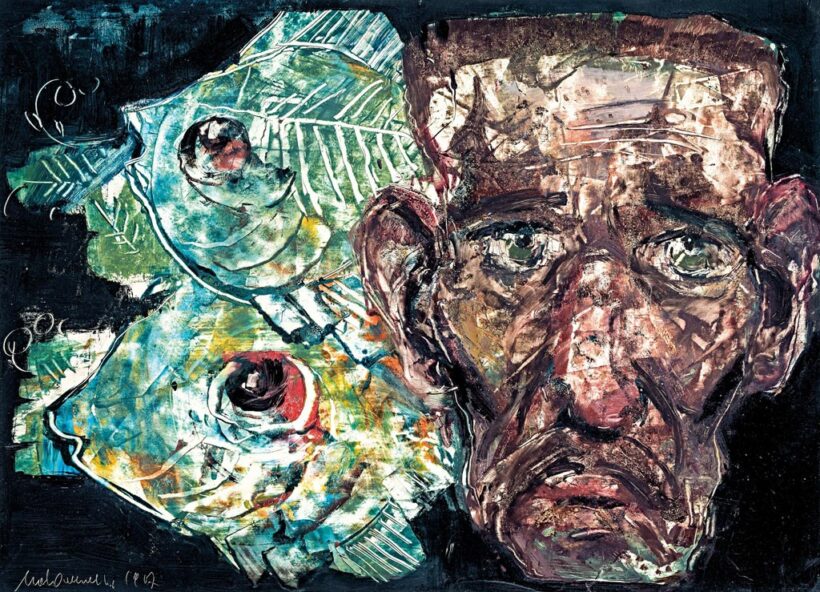 Mosshammer György (1911-1970): Önarckép két hallal, 1967